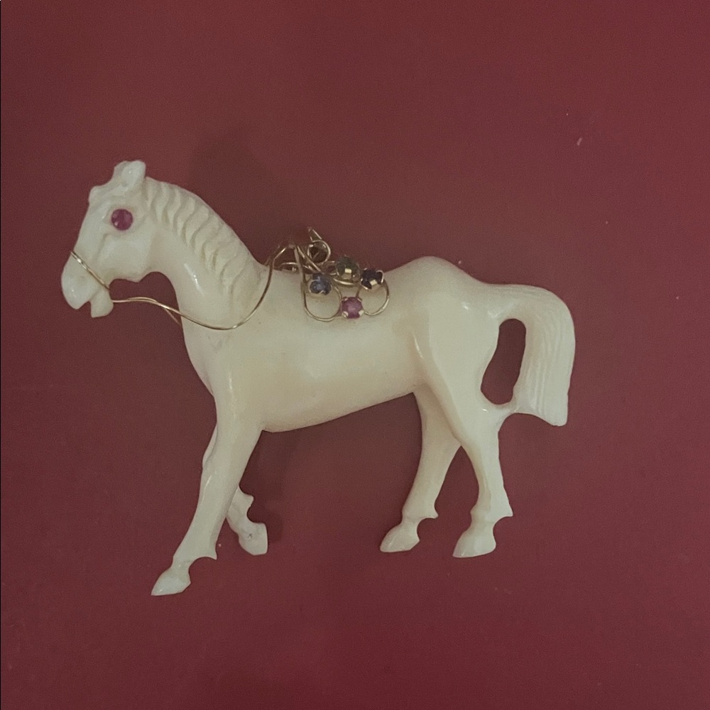 RARE Ivory Horse Brooch with Gem Accents